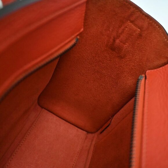 CELINE Logo Nano Luggage 2 Way Shoulder Hand Bag Leather Red SHW Italy 21EF999